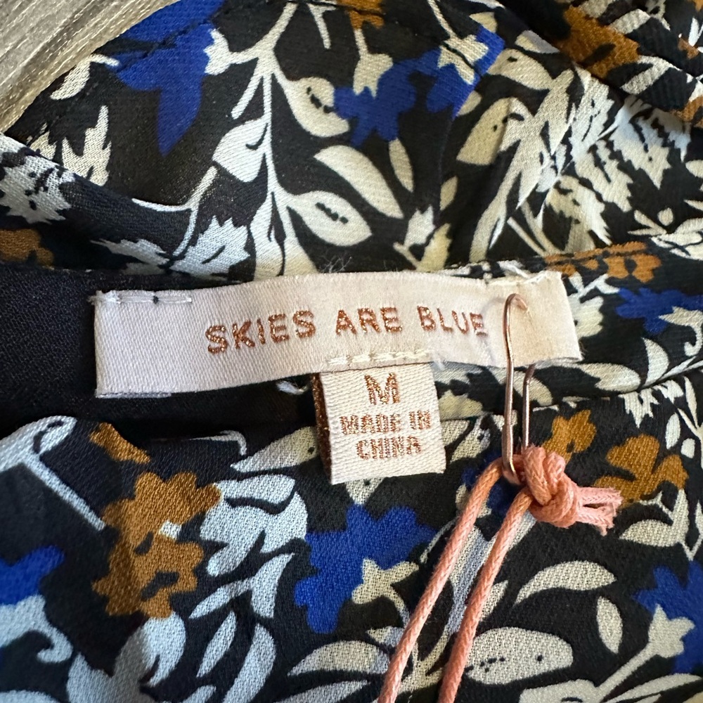 Skies Are Blue BOHO Long Sleeve Floral Bubble Sleeve V‎ Neck Blouse Size Medium - Picture 4 of 16
